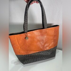 Big Buddha Large Tote Bag Faux Ostrich Snakeskin Paisley Lining Charm Studded SB